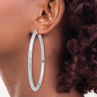 14K White Gold Diamond-cut 70mm Tube Hoop Earrings - Lightweight Design by 0