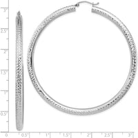 14K White Gold Diamond-cut 70mm Tube Hoop Earrings - Lightweight Design by 0