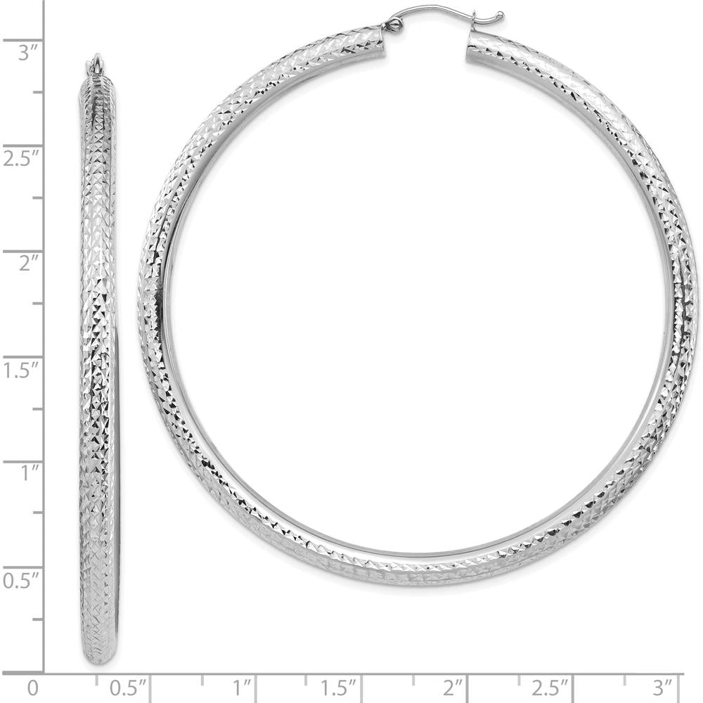 14K White Gold Diamond-cut 70mm Tube Hoop Earrings - Lightweight Design by 0