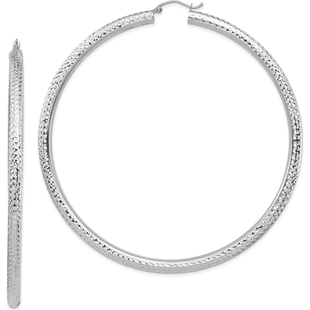 14K White Gold Diamond-cut 80mm Lightweight Hoop Earrings by 0