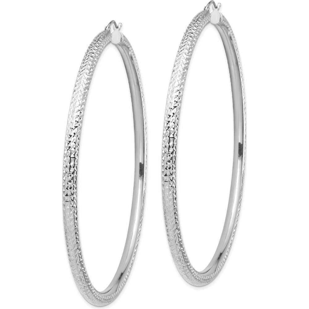 14K White Gold Diamond-cut 80mm Lightweight Hoop Earrings by 0