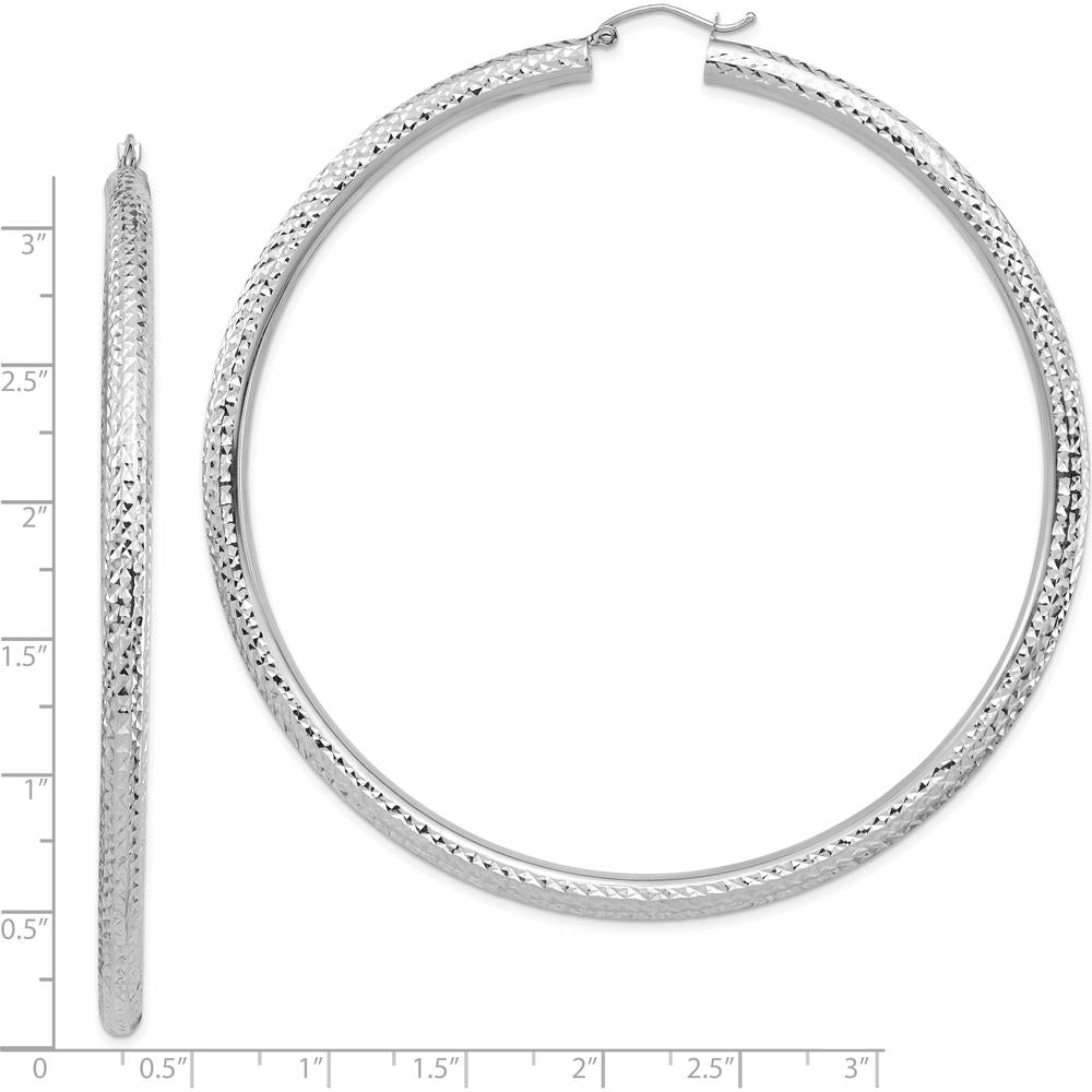 14K White Gold Diamond-cut 80mm Lightweight Hoop Earrings by 0