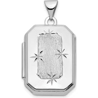 14K White Gold Diamond-Cut and Brushed Rectangular Locket Pendant with Engravable Photo Space by Monteluci Fine Jewelry