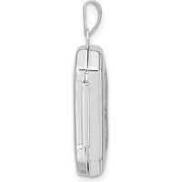 14K White Gold Diamond-Cut and Brushed Rectangular Locket Pendant with Engravable Photo Space by Monteluci Fine Jewelry