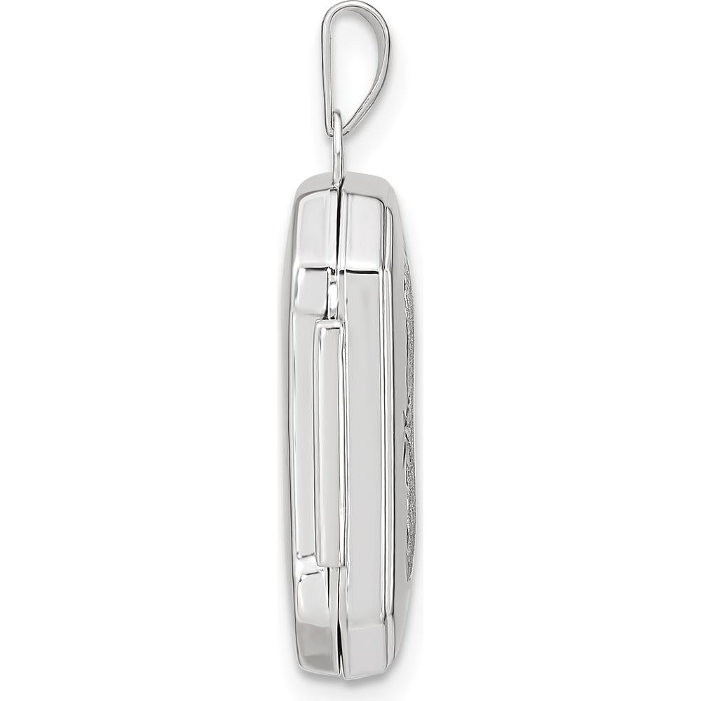 14K White Gold Diamond-Cut and Brushed Rectangular Locket Pendant with Engravable Photo Space by Monteluci Fine Jewelry