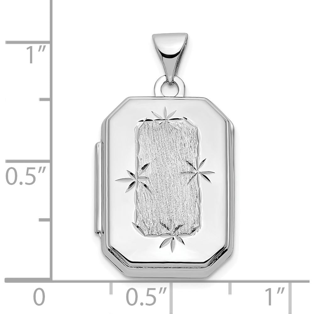 14K White Gold Diamond-Cut and Brushed Rectangular Locket Pendant with Engravable Photo Space by Monteluci Fine Jewelry