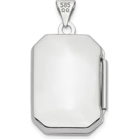14K White Gold Diamond-Cut and Brushed Rectangular Locket Pendant with Engravable Photo Space by Monteluci Fine Jewelry