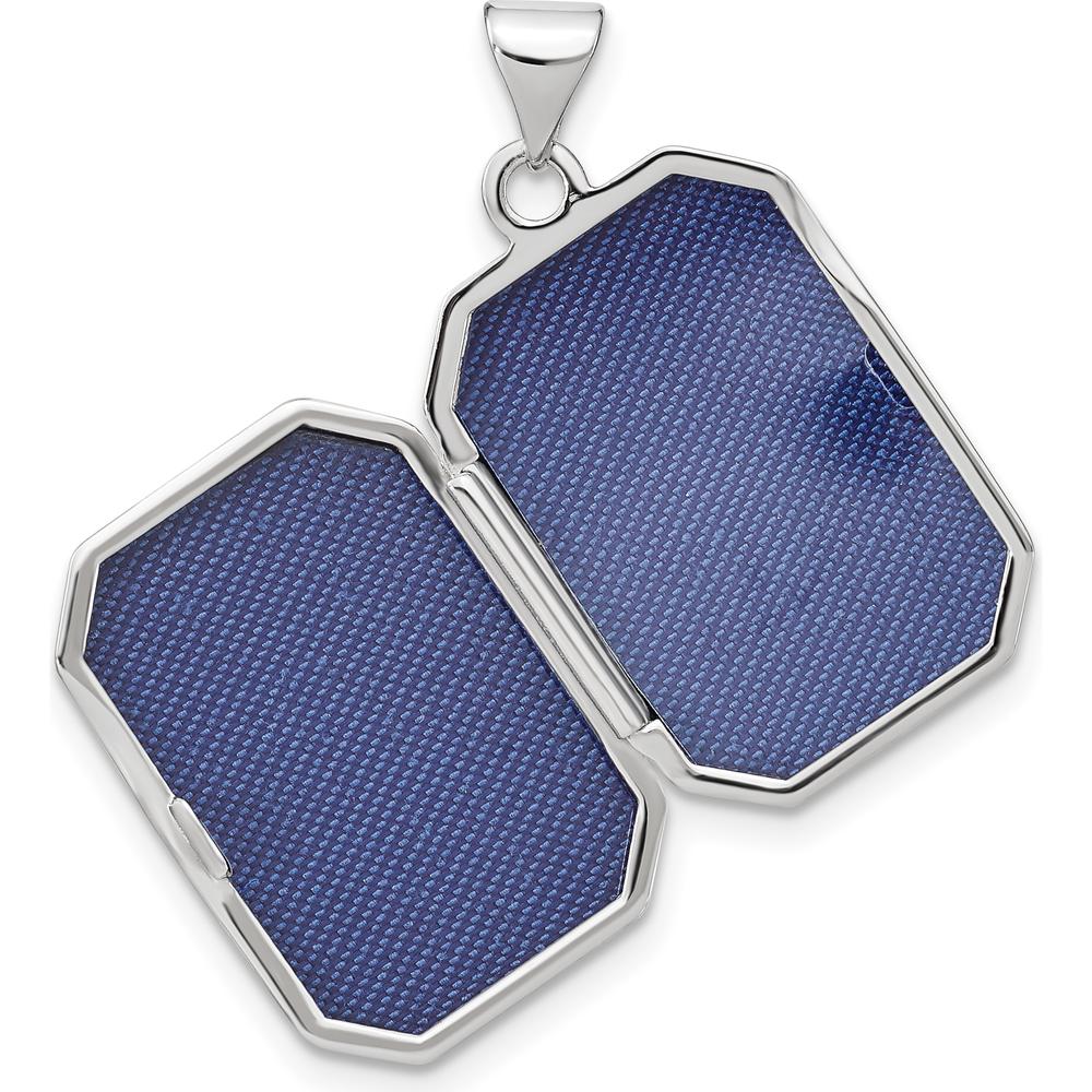 14K White Gold Diamond-Cut and Brushed Rectangular Locket Pendant with Engravable Photo Space by Monteluci Fine Jewelry