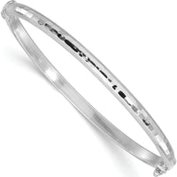 14K White Gold Diamond-Cut and Laser-Cut Hinged Oval Bangle Bracelet - 4.10mm Width by Oro Pregiato