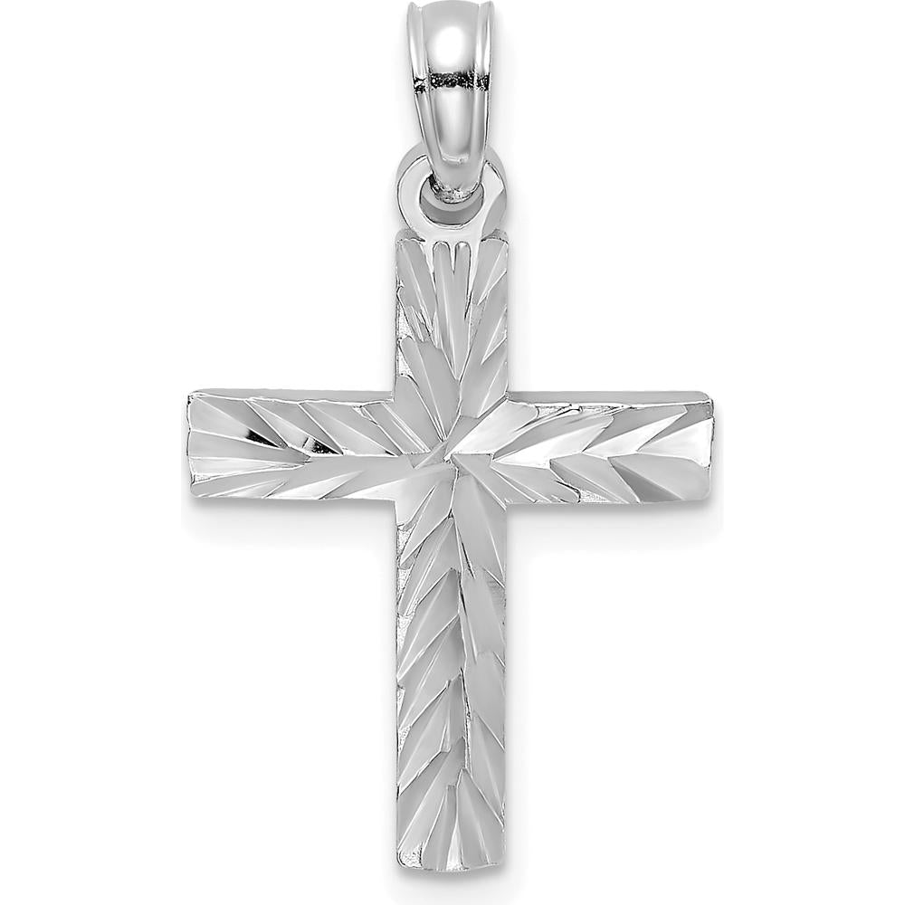 14K White Gold Diamond-Cut Block Cross Charm - 18mm Length by Oro Pregiato