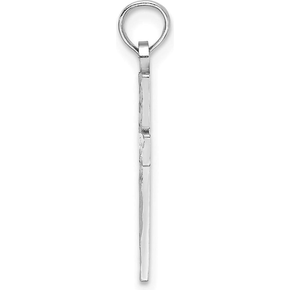 14K White Gold Diamond-Cut Block Cross Charm - 18mm Length by Oro Pregiato