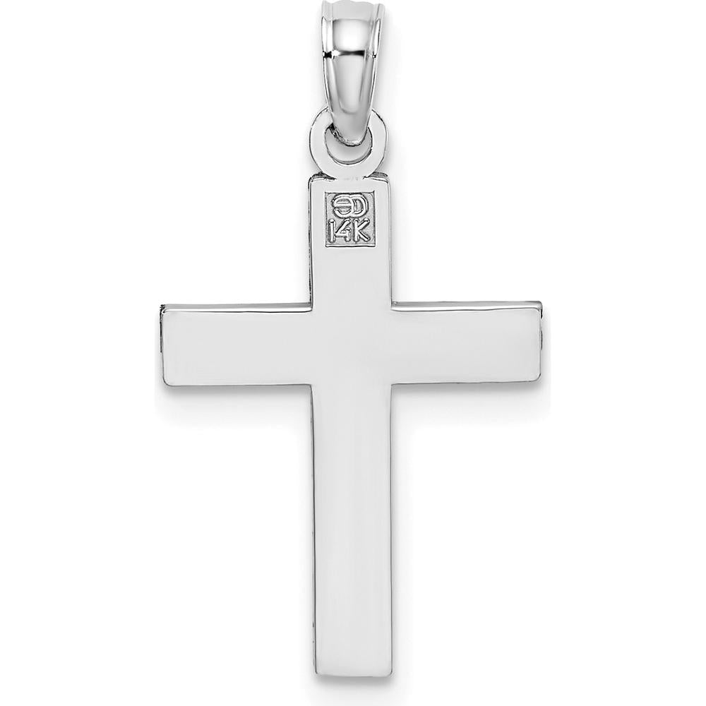 14K White Gold Diamond-Cut Block Cross Charm - 18mm Length by Oro Pregiato
