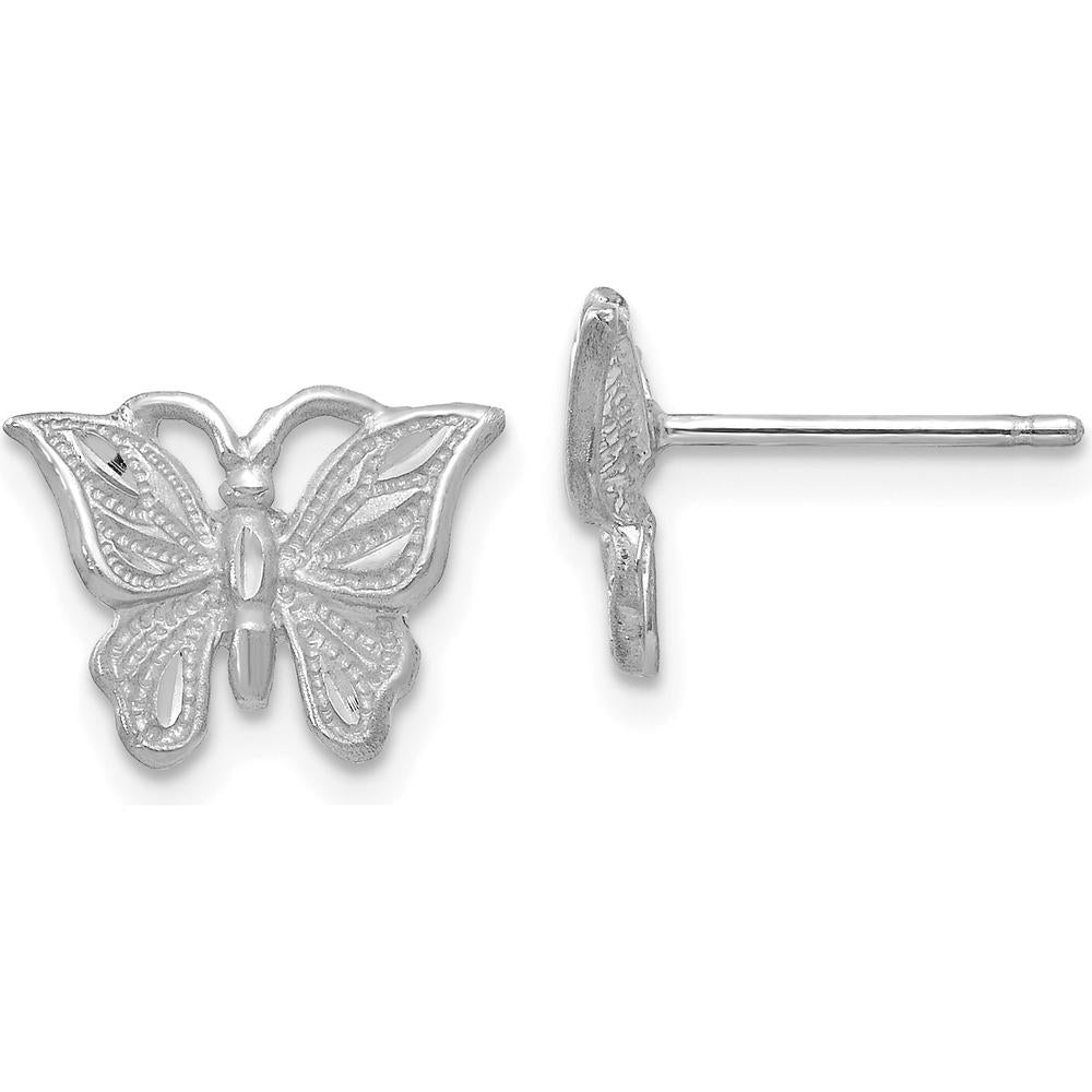 14K White Gold Diamond-Cut Butterfly Earrings with Polished Finish by 0
