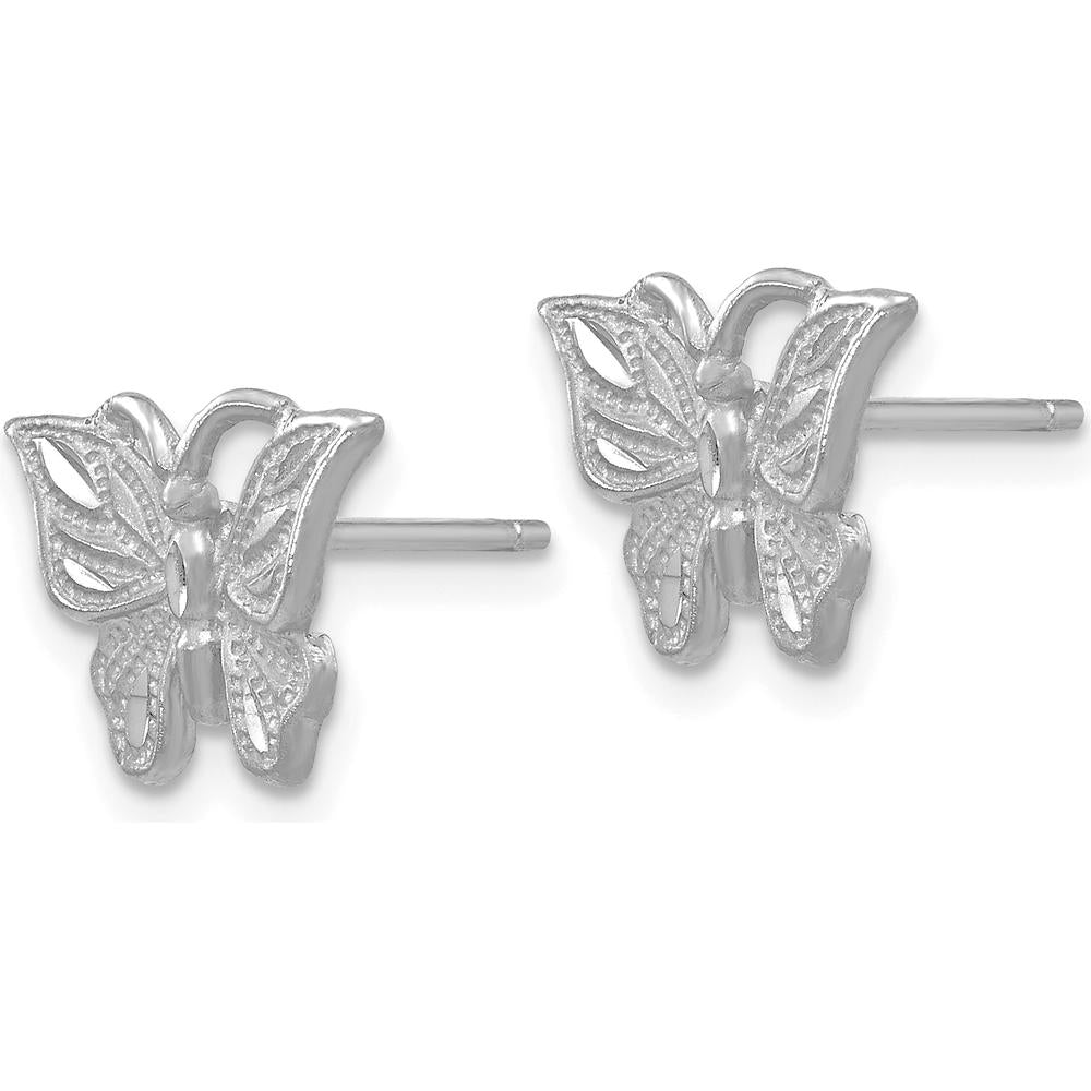 14K White Gold Diamond-Cut Butterfly Earrings with Polished Finish by 0