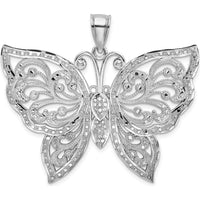 14K White Gold Diamond-Cut Butterfly Pendant with Rhodium Plating by Oro Pregiato