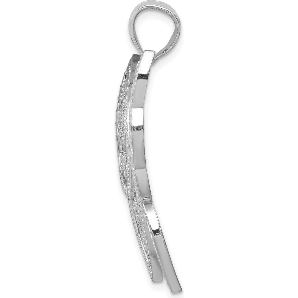 14K White Gold Diamond-Cut Butterfly Pendant with Rhodium Plating by Oro Pregiato