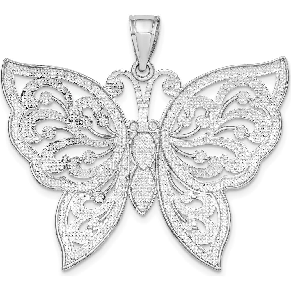14K White Gold Diamond-Cut Butterfly Pendant with Rhodium Plating by Oro Pregiato
