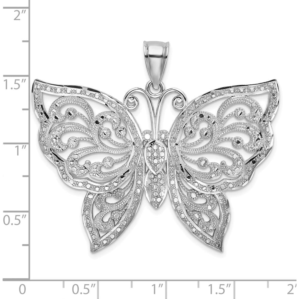 14K White Gold Diamond-Cut Butterfly Pendant with Rhodium Plating by Oro Pregiato