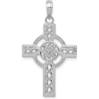 14K White Gold Diamond-Cut Celtic Cross Pendant - Rhodium Plated, 34mm Length by Oro Pregiato