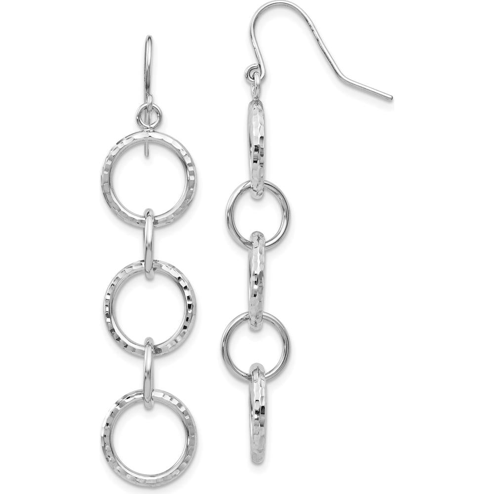 14K White Gold Diamond Cut Circle Dangle Earrings with French Wire Closure - 55mm Long by 0