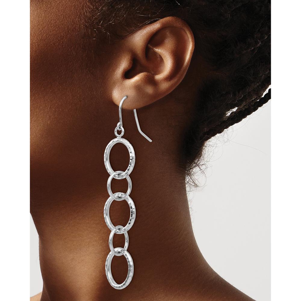 14K White Gold Diamond Cut Circle Dangle Earrings with French Wire Closure - 55mm Long by 0