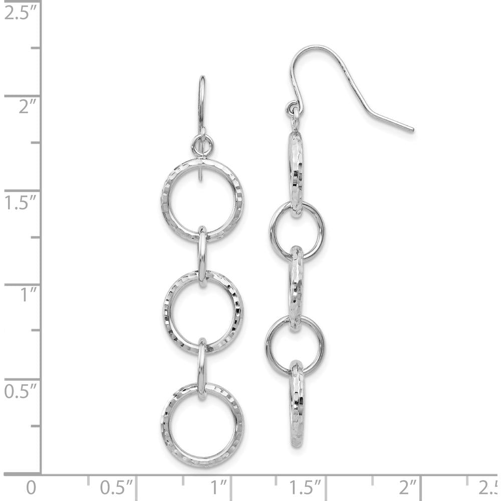 14K White Gold Diamond Cut Circle Dangle Earrings with French Wire Closure - 55mm Long by 0