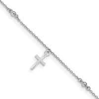 14K White Gold Diamond-Cut Cross Dangle Anklet with Adjustable 9" Length and 1" Extender