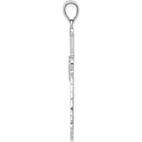 14K White Gold Diamond-Cut Cross Pendant - Polished Rhodium Finish 42mm Length by Oro Pregiato