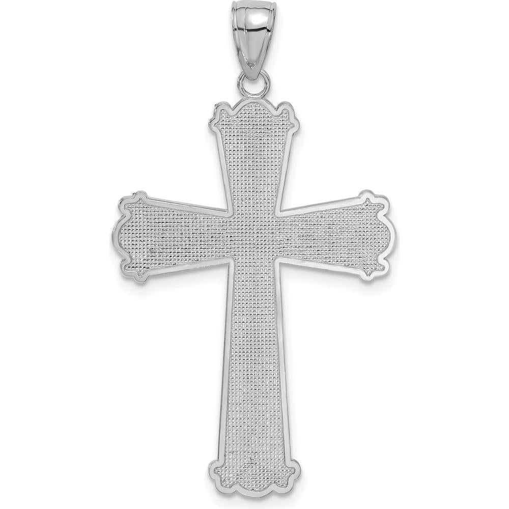 14K White Gold Diamond-Cut Cross Pendant - Polished Rhodium Finish 42mm Length by Oro Pregiato