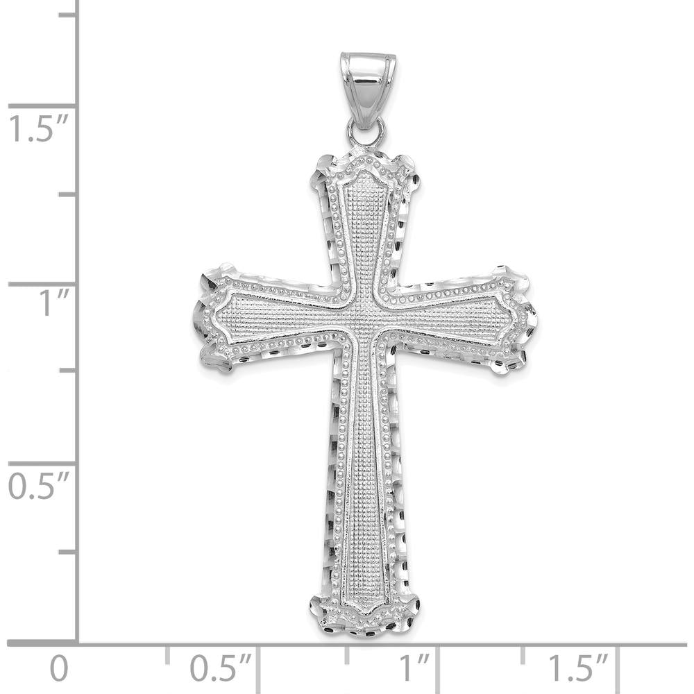 14K White Gold Diamond-Cut Cross Pendant - Polished Rhodium Finish 42mm Length by Oro Pregiato