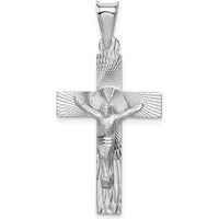 14K White Gold Diamond-Cut Crucifix Pendant - Polished Finish by Oro Pregiato