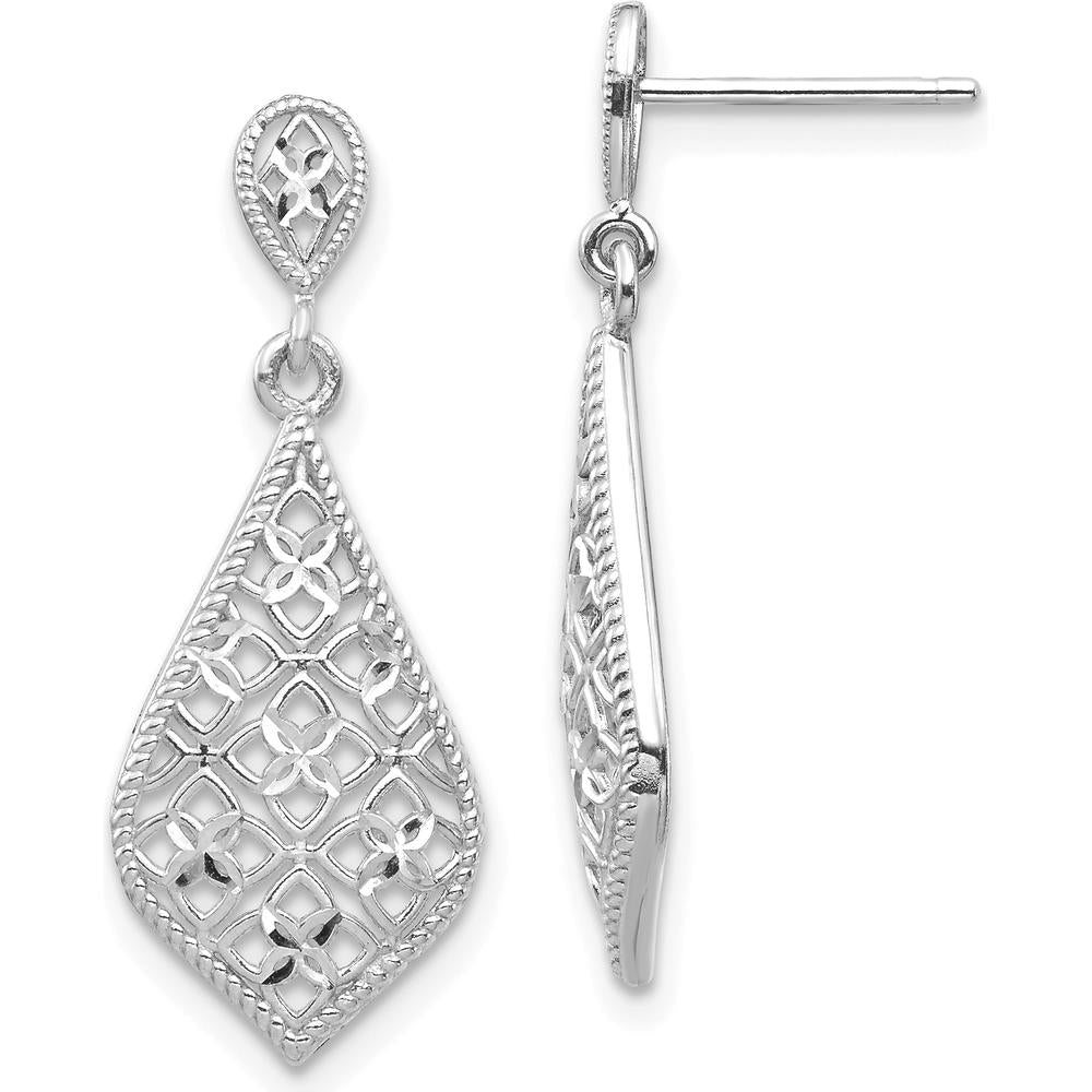 14K White Gold Diamond-Cut Drop Dangle Earrings - Lightweight & Polished Finish by Oro Pregiato