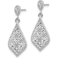 14K White Gold Diamond-Cut Drop Dangle Earrings - Lightweight & Polished Finish by Oro Pregiato