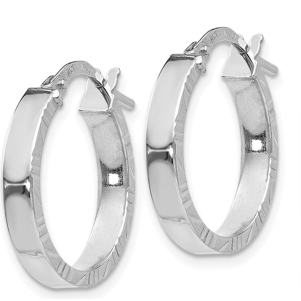 14K White Gold Diamond Cut Edge Large Hoop Earrings - 32.25mm Length by 0