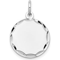 14K White Gold Diamond-Cut Engravable Round Disc Pendant Charm by Oro Pregiato