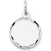 14K White Gold Diamond-Cut Etched Round Disc Engraveable Pendant by Oro Pregiato