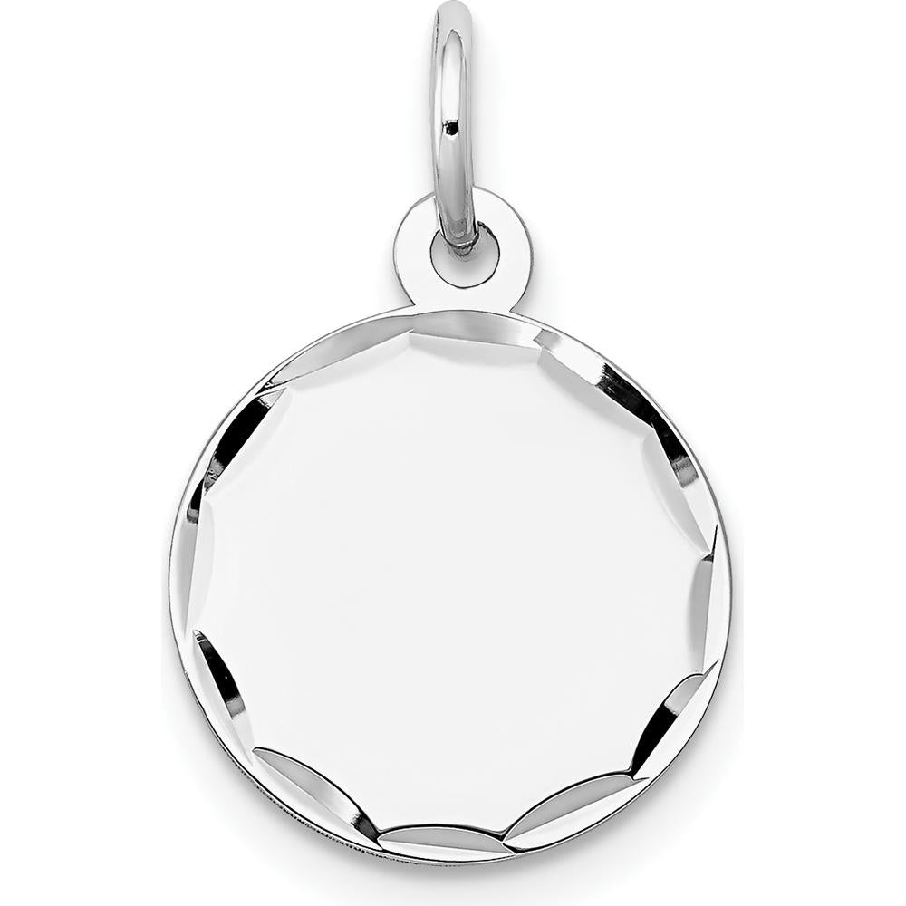14K White Gold Diamond-Cut Etched Round Disc Engraveable Pendant by Oro Pregiato