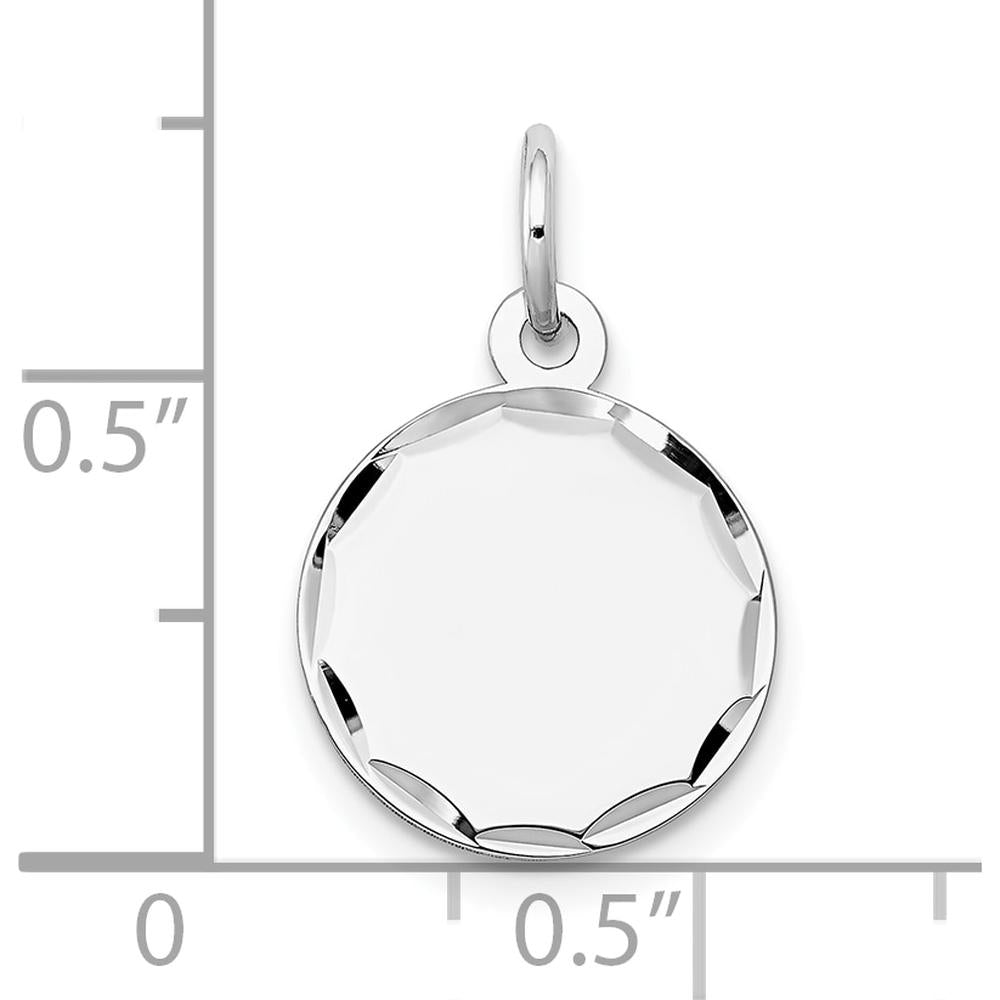 14K White Gold Diamond-Cut Etched Round Disc Engraveable Pendant by Oro Pregiato
