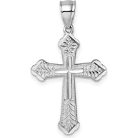 14K White Gold Diamond-Cut Fancy Budded Cross Pendant - Polished Rhodium Finish by Oro Pregiato