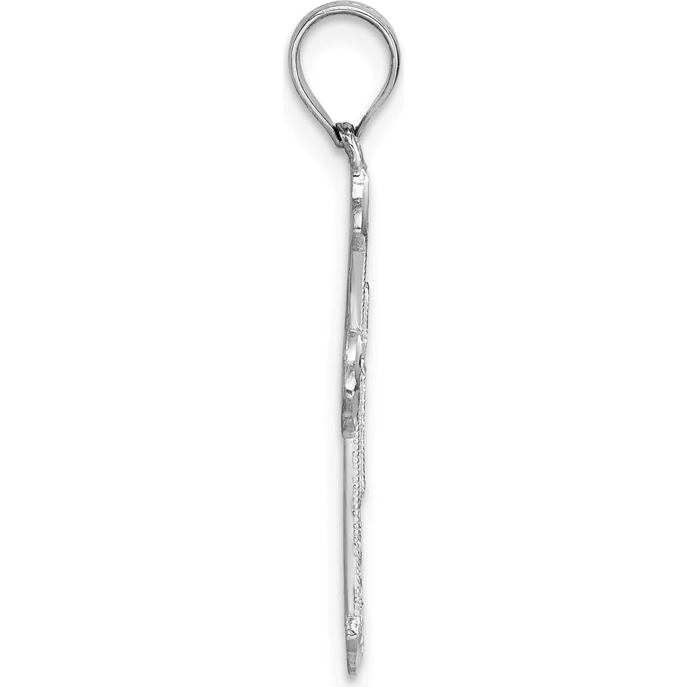 14K White Gold Diamond-Cut Fancy Budded Cross Pendant - Polished Rhodium Finish by Oro Pregiato