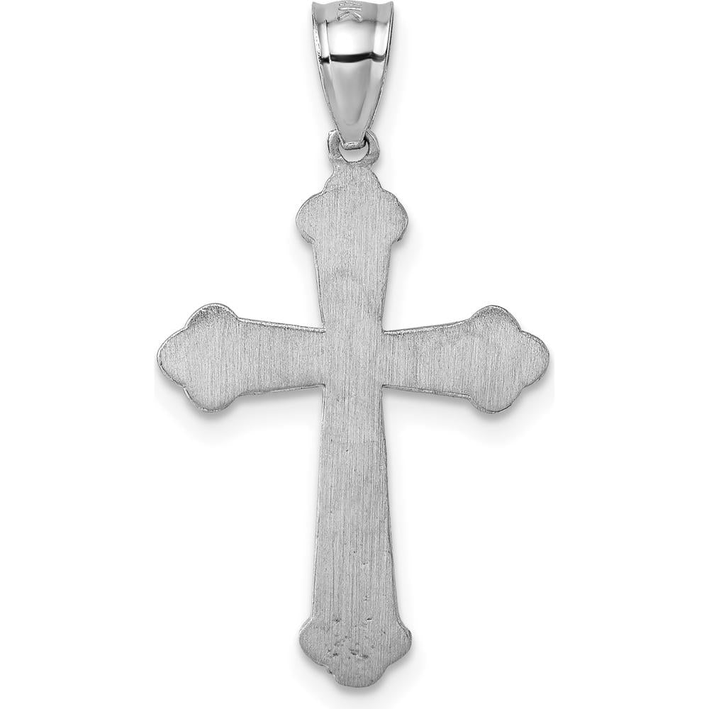 14K White Gold Diamond-Cut Fancy Budded Cross Pendant - Polished Rhodium Finish by Oro Pregiato