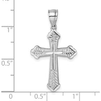 14K White Gold Diamond-Cut Fancy Budded Cross Pendant - Polished Rhodium Finish by Oro Pregiato