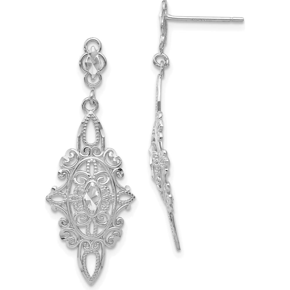 14K White Gold Diamond-Cut Filigree Dangle Earrings - 0.50 Carat Total Diamond Weight by 0