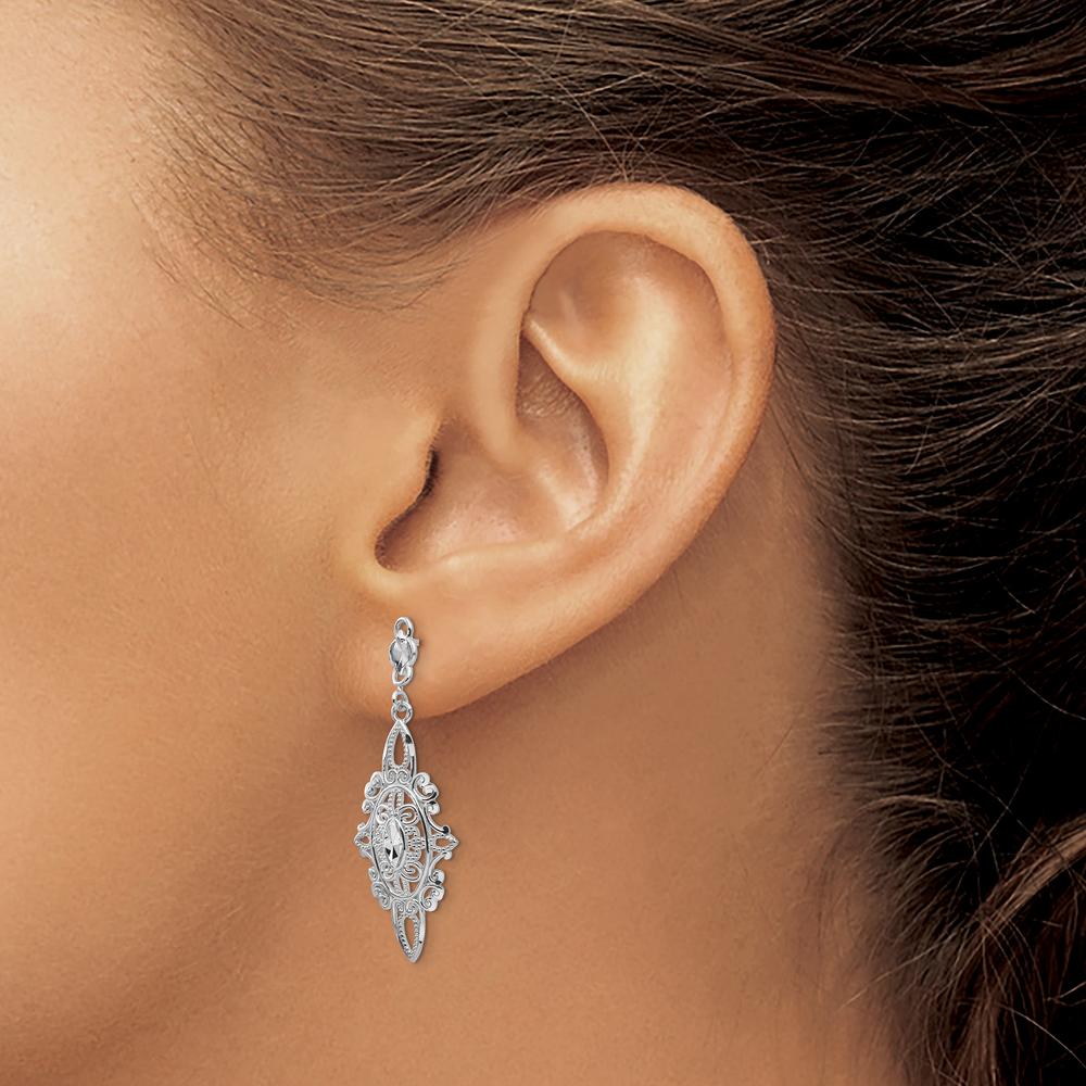 14K White Gold Diamond-Cut Filigree Dangle Earrings - 0.50 Carat Total Diamond Weight by 0