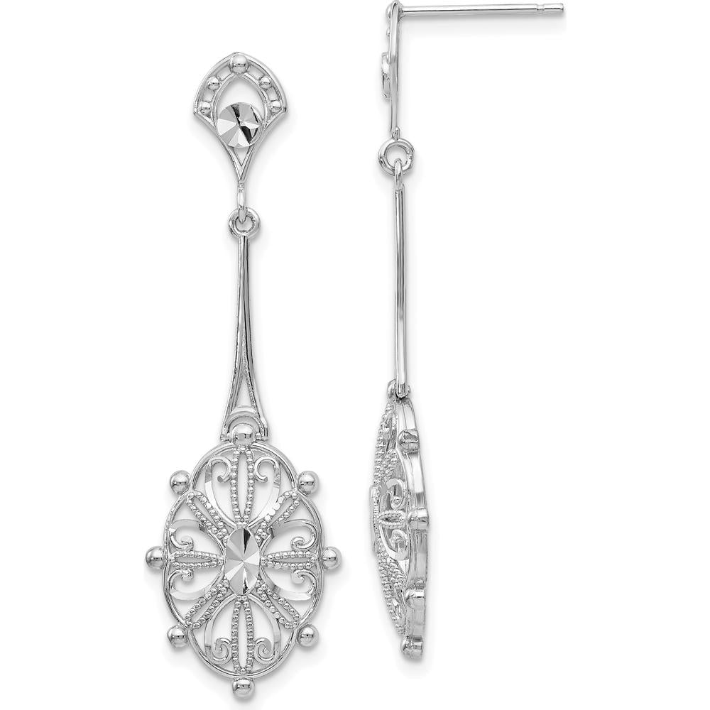 14K White Gold Diamond-Cut Filigree Drop Earrings by 0