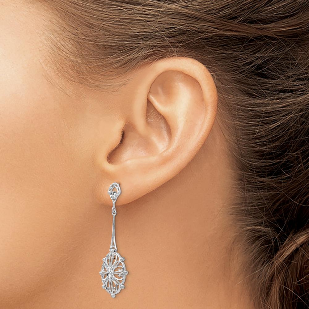 14K White Gold Diamond-Cut Filigree Drop Earrings by 0