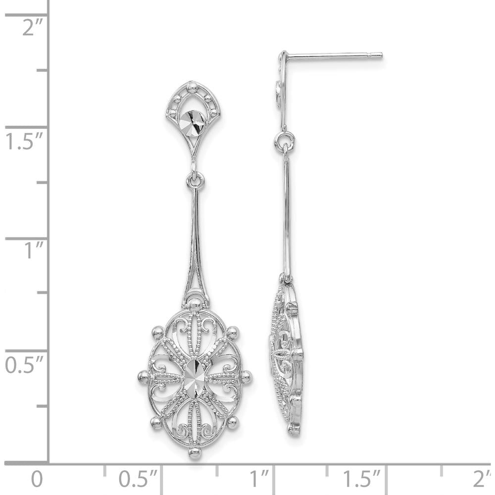 14K White Gold Diamond-Cut Filigree Drop Earrings by 0