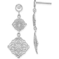 14K White Gold Diamond-Cut Filigree Medallion Drop Earrings - 38mm Length by 0