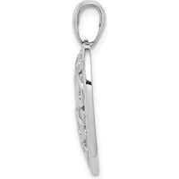 14K White Gold Diamond-Cut Heart Pattern on Heart Charm with Polished Finish and Rhodium Plating by Oro Pregiato