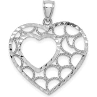 14K White Gold Diamond-Cut Heart Pendant - Elegant and Sparkling Charm by Oro Pregiato